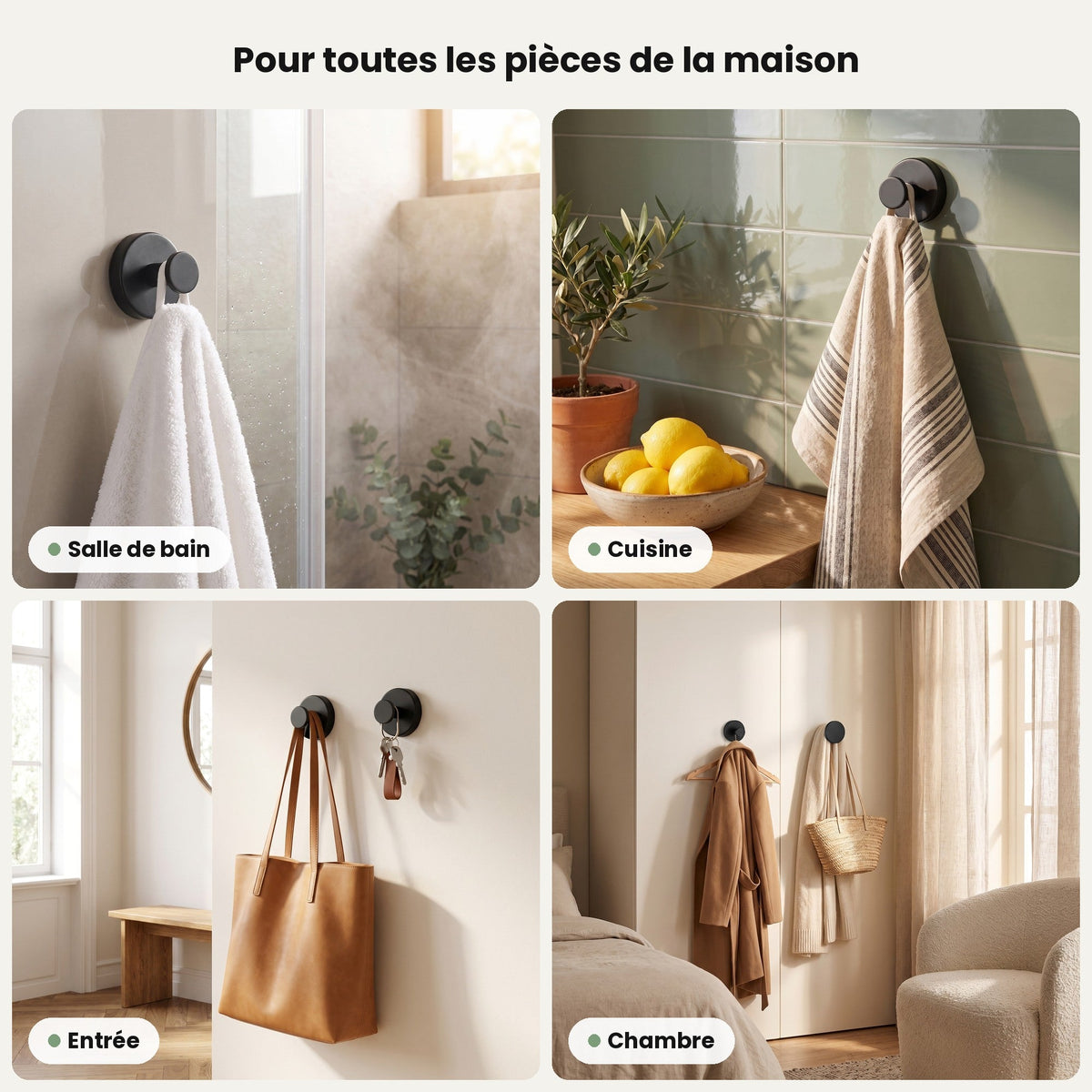 Crochets Murovea dans la salle de bain, la cuisine, l'entrée et la chambre